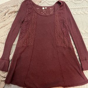 Burgundy/mauve thermal and lace tunic dress